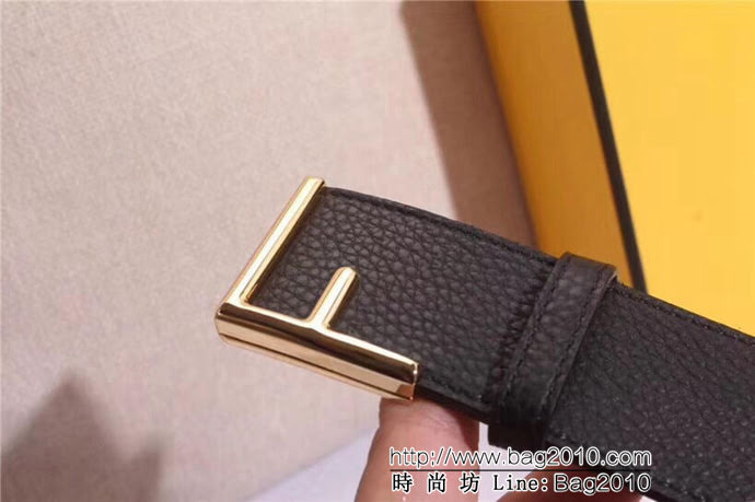 FENDI芬迪 打孔針新款 原單進口雙面頭層荔枝紋牛皮 原單釕鈀電鍍F扣 男士皮帶  xfp1222